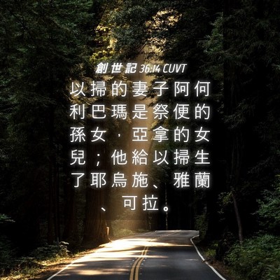 Picture 04 - 創 世 記 36:14 CUVT - 以 掃 的 妻 子 阿 何 利 巴 瑪 是 祭 - Bible Verse Picture