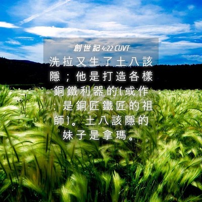 Picture 04 - 創 世 記 4:22 CUVT - 洗 拉 又 生 了 土 八 該 隱 ； 他 是 - Bible Verse Picture