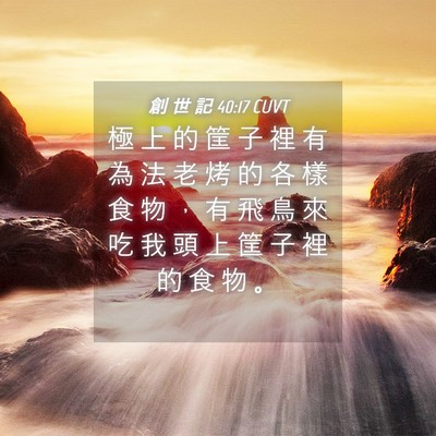Picture 04 - 創 世 記 40:17 CUVT - 極 上 的 筐 子 裡 有 為 法 老 烤 的 - Bible Verse Picture
