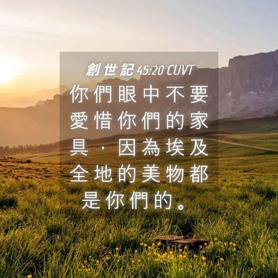 Picture 04 - 創 世 記 45:20 CUVT - 你 們 眼 中 不 要 愛 惜 你 們 的 家 - Bible Verse Picture