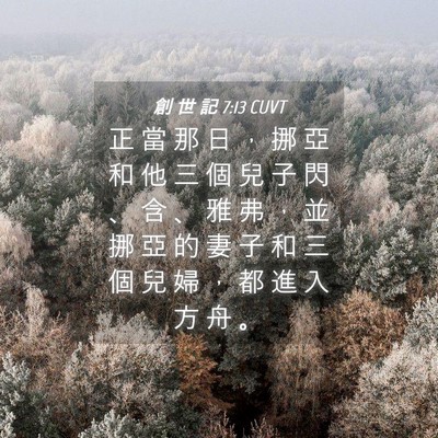 Picture 04 - 創 世 記 7:13 CUVT - 正 當 那 日 ， 挪 亞 和 他 三 個 兒 - Bible Verse Picture