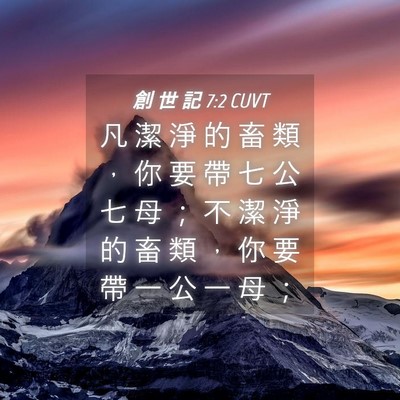 Picture 04 - 創 世 記 7:2 CUVT - 凡 潔 淨 的 畜 類 ， 你 要 帶 七 公 - Bible Verse Picture
