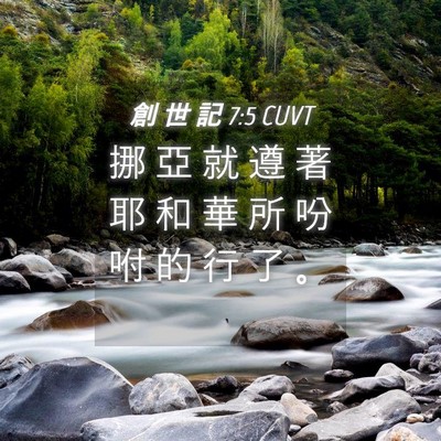Picture 04 - 創 世 記 7:5 CUVT - 挪 亞 就 遵 著 耶 和 華 所 吩 咐 的 - Bible Verse Picture