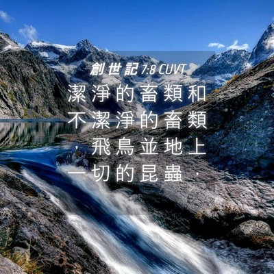 Picture 04 - 創 世 記 7:8 CUVT - 潔 淨 的 畜 類 和 不 潔 淨 的 畜 類 - Bible Verse Picture