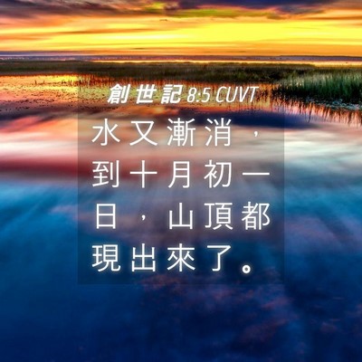 Picture 04 - 創 世 記 8:5 CUVT - 水 又 漸 消 ， 到 十 月 初 一 日 ， - Bible Verse Picture