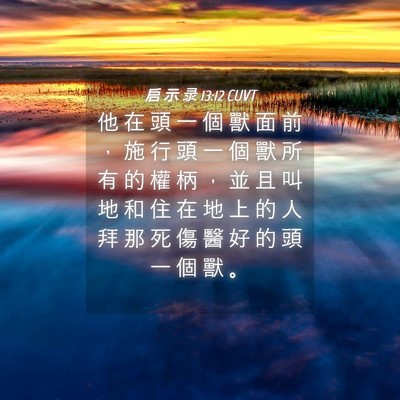 Picture 04 - 启 示 录 13:12 CUVT - 他 在 頭 一 個 獸 面 前 ， 施 行 頭 - Bible Verse Picture