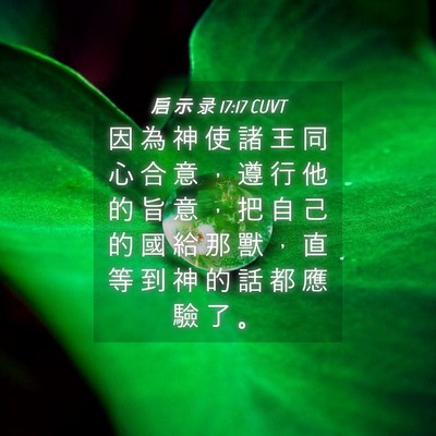 Picture 04 - 启 示 录 17:17 CUVT - 因 為 神 使 諸 王 同 心 合 意 ， 遵 - Bible Verse Picture