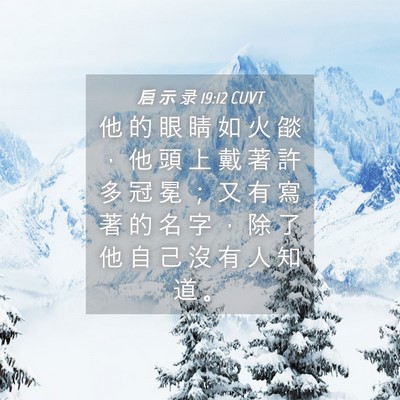 Picture 04 - 启 示 录 19:12 CUVT - 他 的 眼 睛 如 火 燄 ， 他 頭 上 戴 - Bible Verse Picture