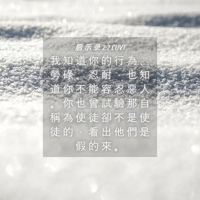 Picture 04 - 启 示 录 2:2 CUVT - 我 知 道 你 的 行 為 、 勞 碌 、 忍 - Bible Verse Picture