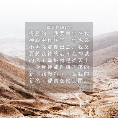 Picture 04 - 启 示 录 3:12 CUVT - 得 勝 的 ， 我 要 叫 他 在 我 神 殿 - Bible Verse Picture