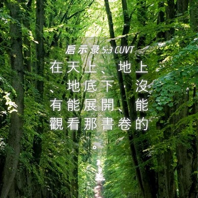 Picture 04 - 启 示 录 5:3 CUVT - 在 天 上 、 地 上 、 地 底 下 ， 沒 - Bible Verse Picture
