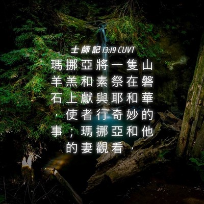Picture 04 - 士 師 記 13:19 CUVT - 瑪 挪 亞 將 一 隻 山 羊 羔 和 素 祭 - Bible Verse Picture