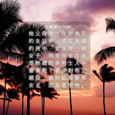 Picture 04 - 士 師 記 14:3 CUVT - 他 父 母 說 ： 在 你 弟 兄 的 女 兒 - Bible Verse Picture