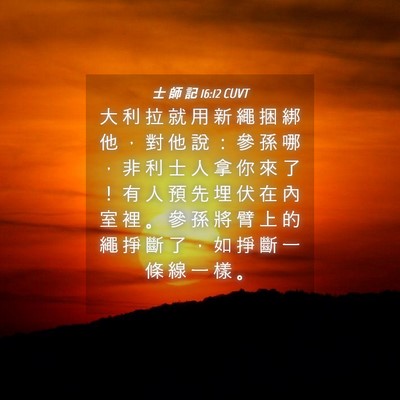 Picture 04 - 士 師 記 16:12 CUVT - 大 利 拉 就 用 新 繩 捆 綁 他 ， 對 - Bible Verse Picture