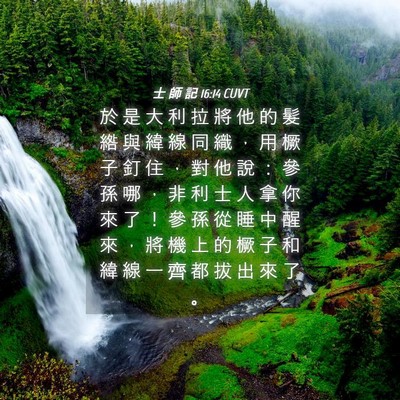 Picture 04 - 士 師 記 16:14 CUVT - 於 是 大 利 拉 將 他 的 髮 綹 與 緯 - Bible Verse Picture