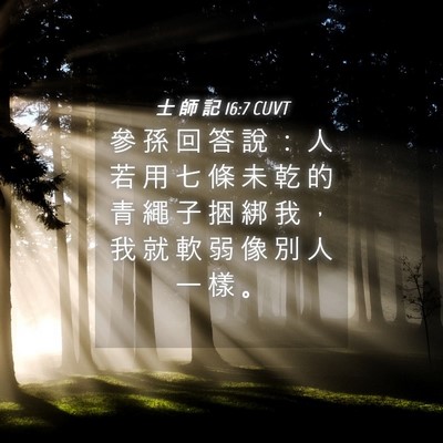 Picture 04 - 士 師 記 16:7 CUVT - 參 孫 回 答 說 ： 人 若 用 七 條 未 - Bible Verse Picture