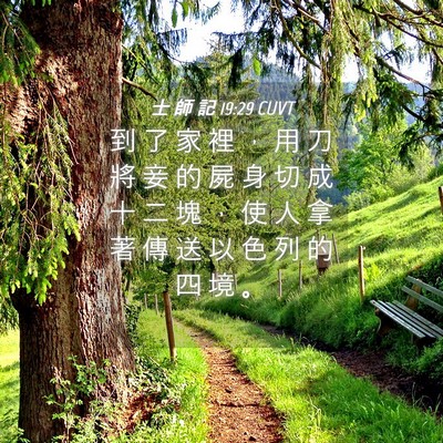 Picture 04 - 士 師 記 19:29 CUVT - 到 了 家 裡 ， 用 刀 將 妾 的 屍 身 - Bible Verse Picture