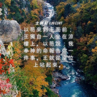Picture 04 - 士 師 記 3:20 CUVT - 以 笏 來 到 王 面 前 ； 王 獨 自 一 - Bible Verse Picture
