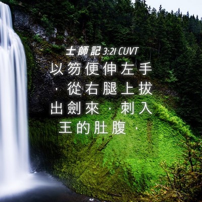 Picture 04 - 士 師 記 3:21 CUVT - 以 笏 便 伸 左 手 ， 從 右 腿 上 拔 - Bible Verse Picture