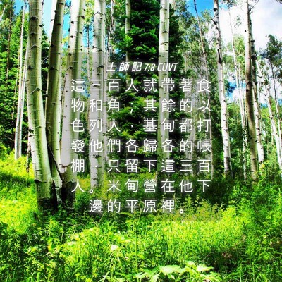 Picture 04 - 士 師 記 7:8 CUVT - 這 三 百 人 就 帶 著 食 物 和 角 ； - Bible Verse Picture