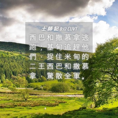 Picture 04 - 士 師 記 8:12 CUVT - 西 巴 和 撒 慕 拿 逃 跑 ； 基 甸 追 - Bible Verse Picture