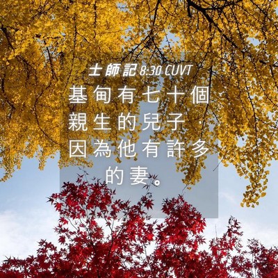 Picture 04 - 士 師 記 8:30 CUVT - 基 甸 有 七 十 個 親 生 的 兒 子 ， - Bible Verse Picture
