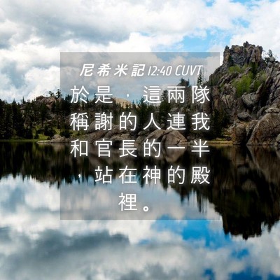 Picture 04 - 尼 希 米 記 12:40 CUVT - 於 是 ， 這 兩 隊 稱 謝 的 人 連 我 - Bible Verse Picture