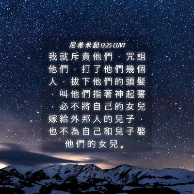 Picture 04 - 尼 希 米 記 13:25 CUVT - 我 就 斥 責 他 們 ， 咒 詛 他 們 ， - Bible Verse Picture