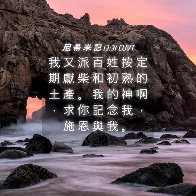 Picture 04 - 尼 希 米 記 13:31 CUVT - 我 又 派 百 姓 按 定 期 獻 柴 和 初 - Bible Verse Picture