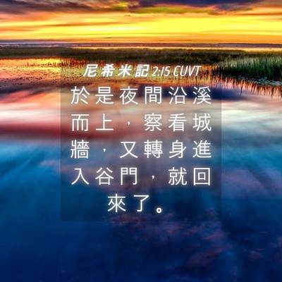 Picture 04 - 尼 希 米 記 2:15 CUVT - 於 是 夜 間 沿 溪 而 上 ， 察 看 城 - Bible Verse Picture