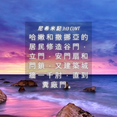 Picture 04 - 尼 希 米 記 3:13 CUVT - 哈 嫩 和 撒 挪 亞 的 居 民 修 造 谷 - Bible Verse Picture