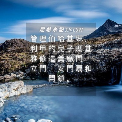 Picture 04 - 尼 希 米 記 3:14 CUVT - 管 理 伯 哈 基 琳 、 利 甲 的 兒 子 - Bible Verse Picture