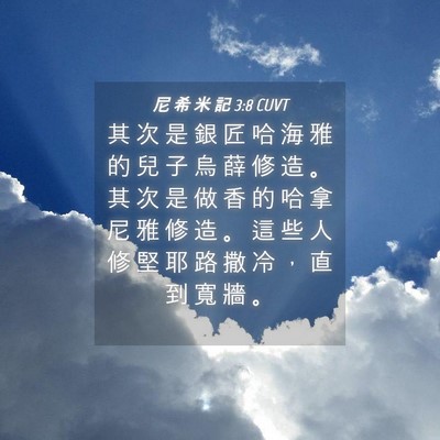 Picture 04 - 尼 希 米 記 3:8 CUVT - 其 次 是 銀 匠 哈 海 雅 的 兒 子 烏 - Bible Verse Picture