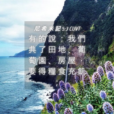 Picture 04 - 尼 希 米 記 5:3 CUVT - 有 的 說 ： 我 們 典 了 田 地 、 葡 - Bible Verse Picture