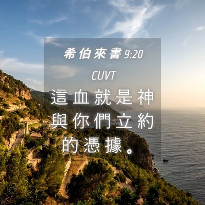 Picture 04 - 希 伯 來 書 9:20 CUVT - 這 血 就 是 神 與 你 們 立 約 的 憑 - Bible Verse Picture