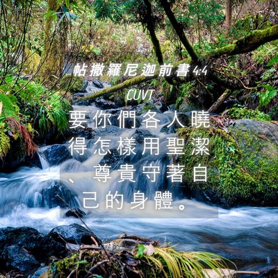 Picture 04 - 帖 撒 羅 尼 迦 前 書 4:4 CUVT - 要 你 們 各 人 曉 得 怎 樣 用 聖 潔 - Bible Verse Picture