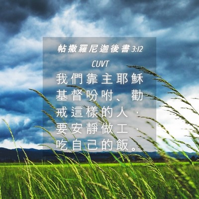 Picture 04 - 帖 撒 羅 尼 迦 後 書 3:12 CUVT - 我 們 靠 主 耶 穌 基 督 吩 咐 、 勸 - Bible Verse Picture