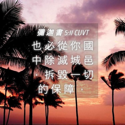 Picture 04 - 彌 迦 書 5:11 CUVT - 也 必 從 你 國 中 除 滅 城 邑 ， 拆 - Bible Verse Picture
