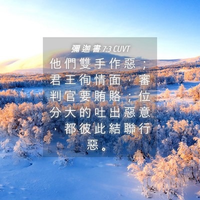Picture 04 - 彌 迦 書 7:3 CUVT - 他 們 雙 手 作 惡 ； 君 王 徇 情 面 - Bible Verse Picture