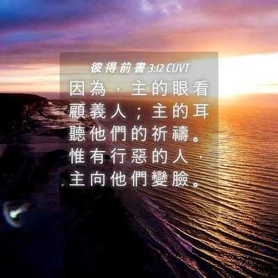 Picture 04 - 彼 得 前 書 3:12 CUVT - 因 為 ， 主 的 眼 看 顧 義 人 ； 主 - Bible Verse Picture