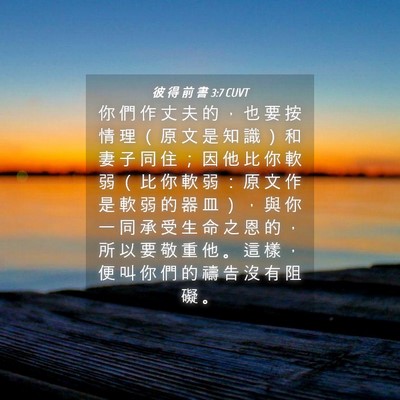 Picture 04 - 彼 得 前 書 3:7 CUVT - 你 們 作 丈 夫 的 ， 也 要 按 情 理 - Bible Verse Picture