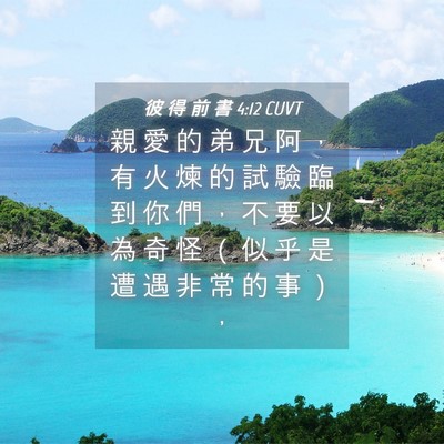 Picture 04 - 彼 得 前 書 4:12 CUVT - 親 愛 的 弟 兄 阿 ， 有 火 煉 的 試 - Bible Verse Picture