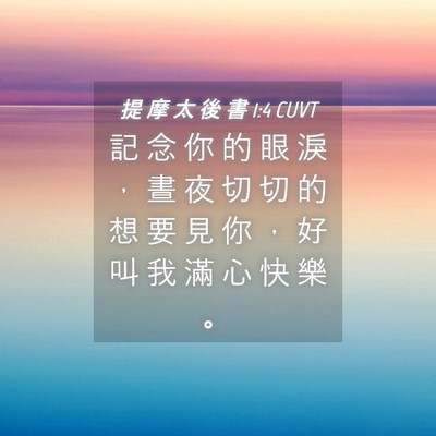 Picture 04 - 提 摩 太 後 書 1:4 CUVT - 記 念 你 的 眼 淚 ， 晝 夜 切 切 的 - Bible Verse Picture