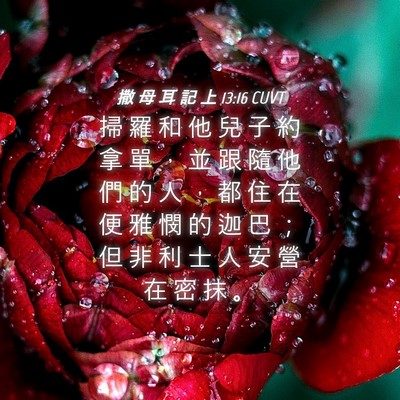 Picture 04 - 撒 母 耳 記 上 13:16 CUVT - 掃 羅 和 他 兒 子 約 拿 單 ， 並 跟 - Bible Verse Picture