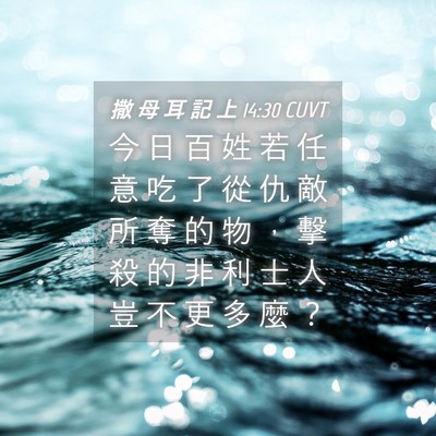 Picture 04 - 撒 母 耳 記 上 14:30 CUVT - 今 日 百 姓 若 任 意 吃 了 從 仇 敵 - Bible Verse Picture