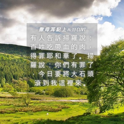Picture 04 - 撒 母 耳 記 上 14:33 CUVT - 有 人 告 訴 掃 羅 說 ： 百 姓 吃 帶 - Bible Verse Picture