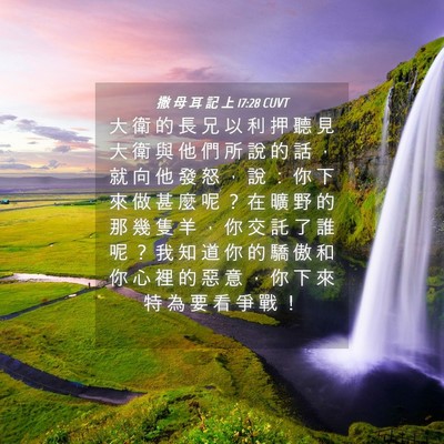 Picture 04 - 撒 母 耳 記 上 17:28 CUVT - 大 衛 的 長 兄 以 利 押 聽 見 大 衛 - Bible Verse Picture