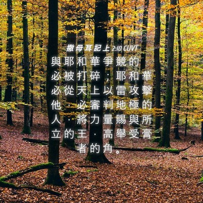 Picture 04 - 撒 母 耳 記 上 2:10 CUVT - 與 耶 和 華 爭 競 的 ， 必 被 打 碎 - Bible Verse Picture