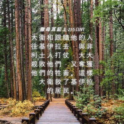 Picture 04 - 撒 母 耳 記 上 23:5 CUVT - 大 衛 和 跟 隨 他 的 人 往 基 伊 拉 - Bible Verse Picture