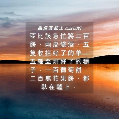 Picture 04 - 撒 母 耳 記 上 25:18 CUVT - 亞 比 該 急 忙 將 二 百 餅 ， 兩 皮 - Bible Verse Picture